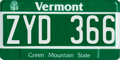 VT license plate ZYD366