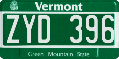 VT license plate ZYD396