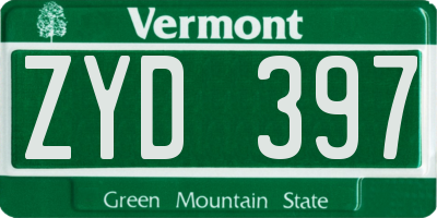 VT license plate ZYD397