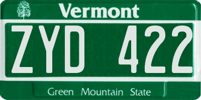 VT license plate ZYD422
