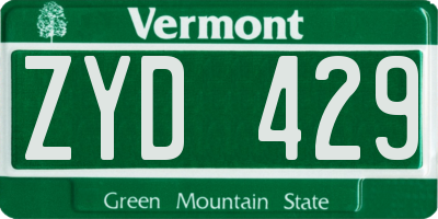 VT license plate ZYD429