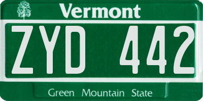VT license plate ZYD442