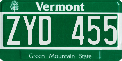VT license plate ZYD455
