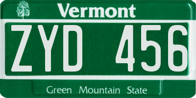 VT license plate ZYD456
