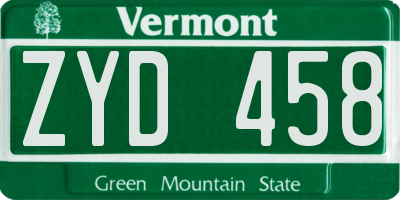 VT license plate ZYD458