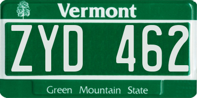 VT license plate ZYD462