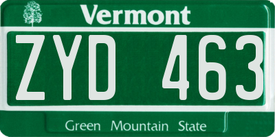 VT license plate ZYD463