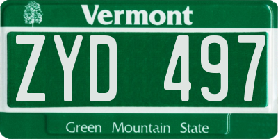 VT license plate ZYD497