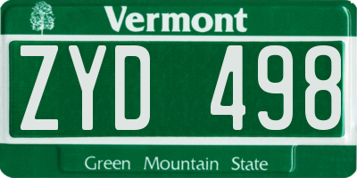 VT license plate ZYD498