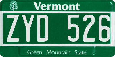VT license plate ZYD526