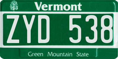 VT license plate ZYD538