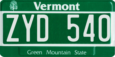 VT license plate ZYD540