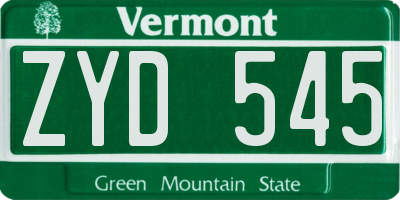 VT license plate ZYD545