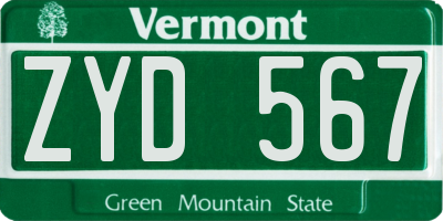 VT license plate ZYD567