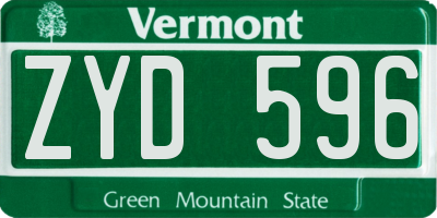 VT license plate ZYD596