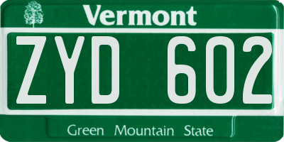 VT license plate ZYD602