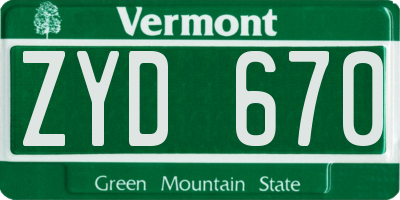 VT license plate ZYD670