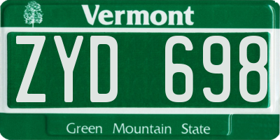 VT license plate ZYD698