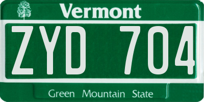 VT license plate ZYD704