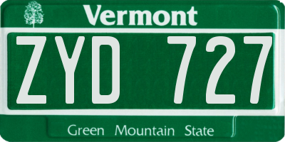 VT license plate ZYD727