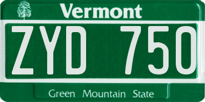 VT license plate ZYD750