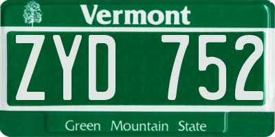 VT license plate ZYD752