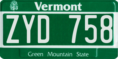 VT license plate ZYD758