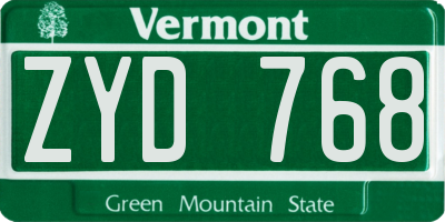 VT license plate ZYD768