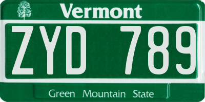 VT license plate ZYD789