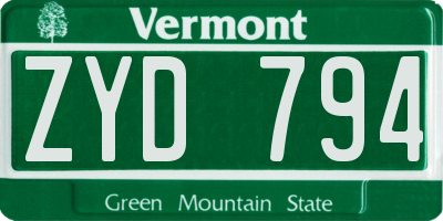 VT license plate ZYD794