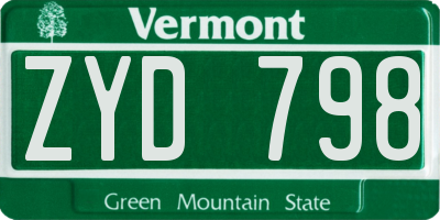 VT license plate ZYD798