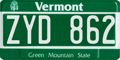 VT license plate ZYD862