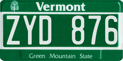 VT license plate ZYD876