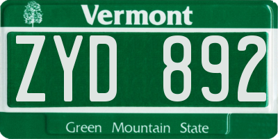 VT license plate ZYD892