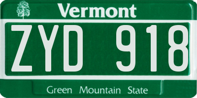 VT license plate ZYD918