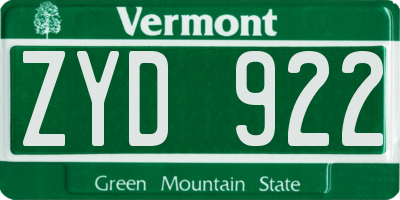 VT license plate ZYD922