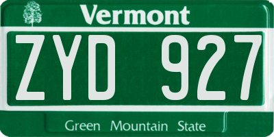 VT license plate ZYD927