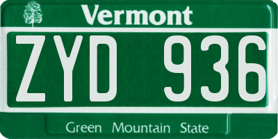 VT license plate ZYD936