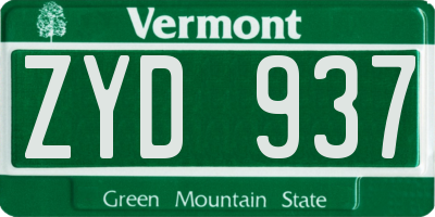 VT license plate ZYD937