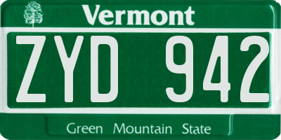 VT license plate ZYD942