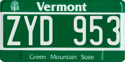 VT license plate ZYD953
