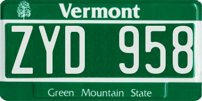 VT license plate ZYD958