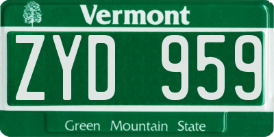 VT license plate ZYD959