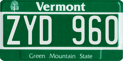 VT license plate ZYD960