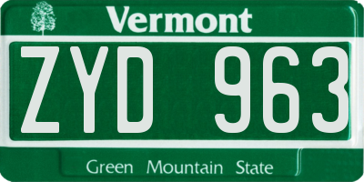 VT license plate ZYD963