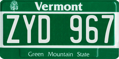 VT license plate ZYD967