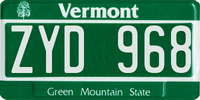 VT license plate ZYD968