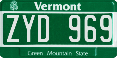 VT license plate ZYD969