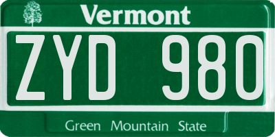 VT license plate ZYD980