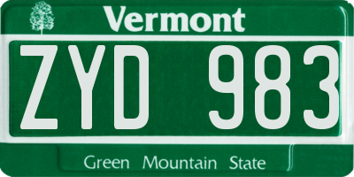 VT license plate ZYD983